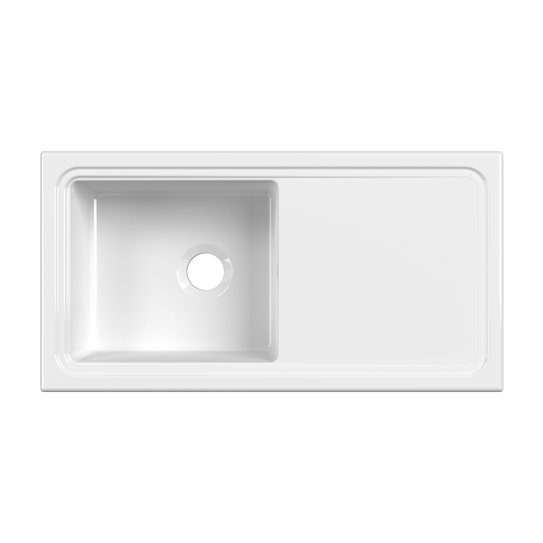 Nuie Counter Top Sink 1.5 Bowl, Elegant White Fireclay Kitchen Sink for Timeless Utility, 1010mm x 525mm