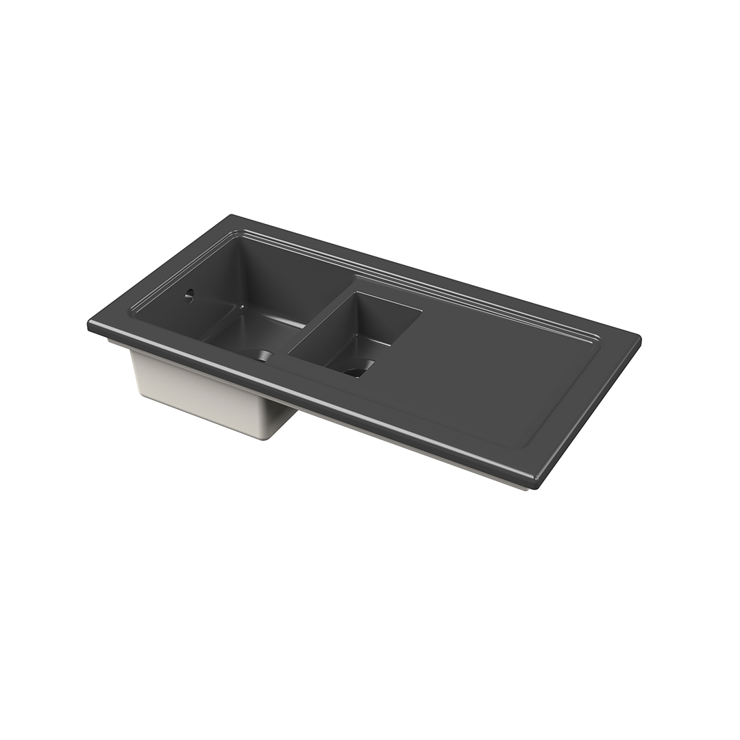 Nuie Counter Top Sink 1.5 Bowl, Elegant Black Fireclay Kitchen Sink for Timeless Utility, 1010mm x 525mm