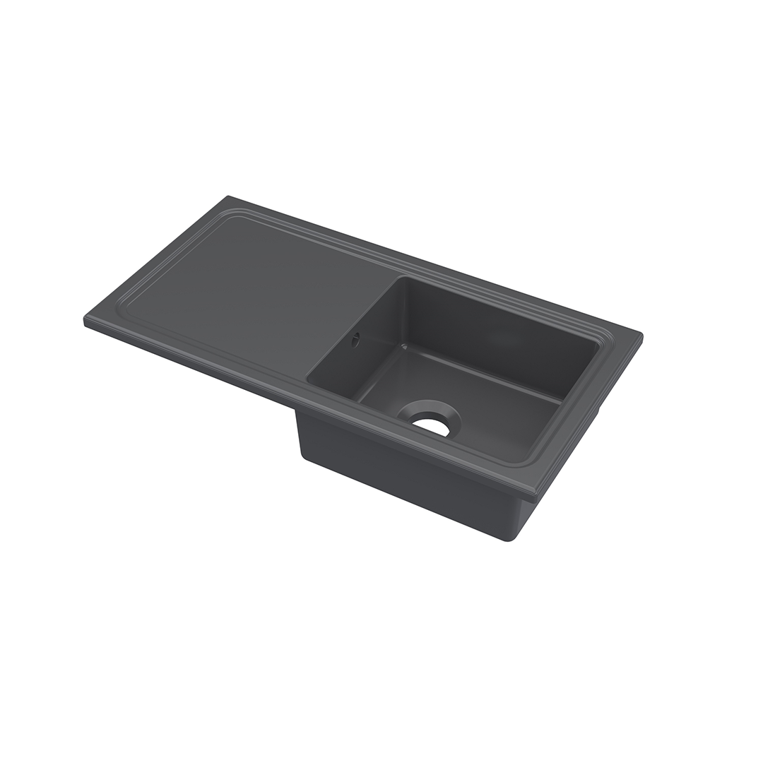 Nuie Counter Top Sink Single Bowl, Elegant Black Fireclay Kitchen Sink for Timeless Utility, 1010mm x 525mm