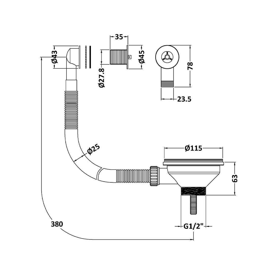 Nuie Fireclay Sinks Pull Out Basket Strainer Waste with Overflow, Kitchen Sink Waste Strainer, Chrome, 90mm