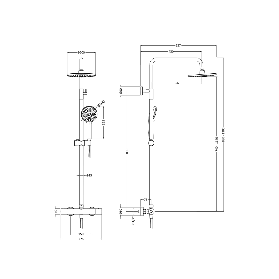 Nuie Round Thermostatic Bar Valve & Shower Kit with Dual Head, Modern Shower Accessory with High Pressure System & Anti-Scald, Stylish Bar Shower Valve in Brushed Bronze