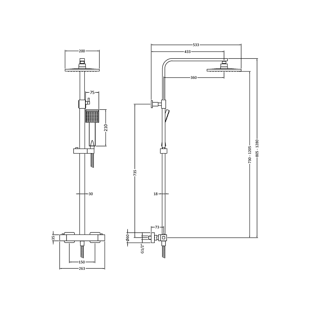 Nuie Square Thermostatic Bar Valve & Shower Kit with Dual Head, Modern Shower Accessory with High Pressure System & Anti-Scald, Stylish Bar Shower Valve in Brushed Bronze