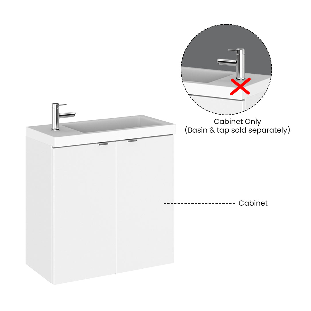 Hudson Reed Fusion Wall Hung 2 Door Vanity Unit without Basin Compact, Modern Bathroom Furniture in Gloss White Finish, 500mm