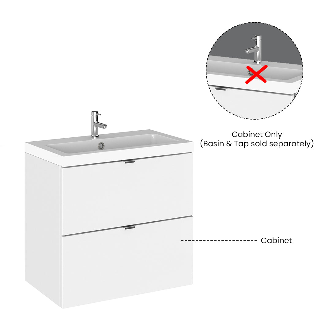 Hudson Reed Fusion Wall Hung 2 Soft Close Drawer Vanity Unit without Basin, Modern Bathroom Furniture in Gloss White Finish, 600mm
