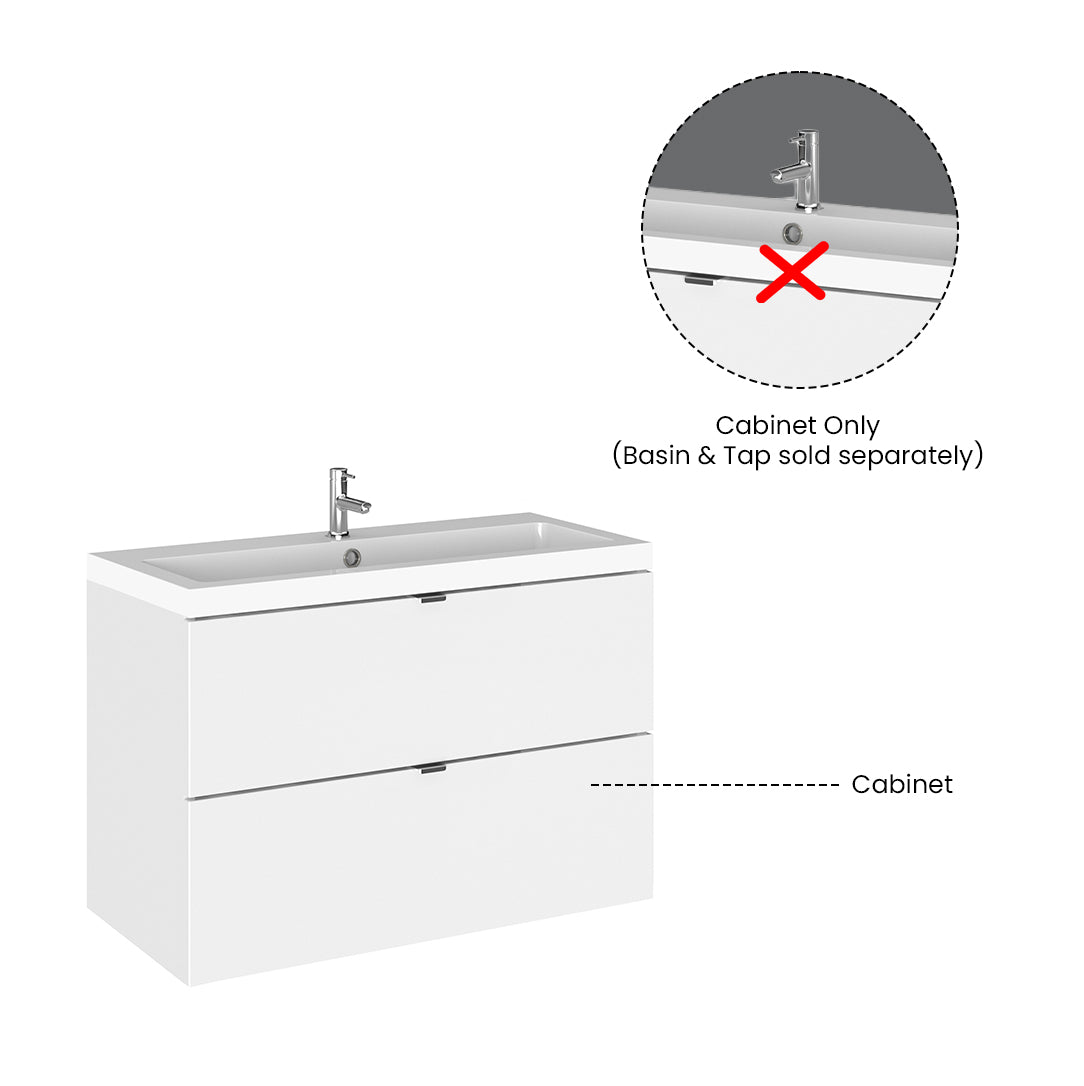 Hudson Reed Fusion Wall Hung 2 Soft Close Drawer Vanity Unit without Basin, Modern Bathroom Furniture in Gloss White Finish, 800mm