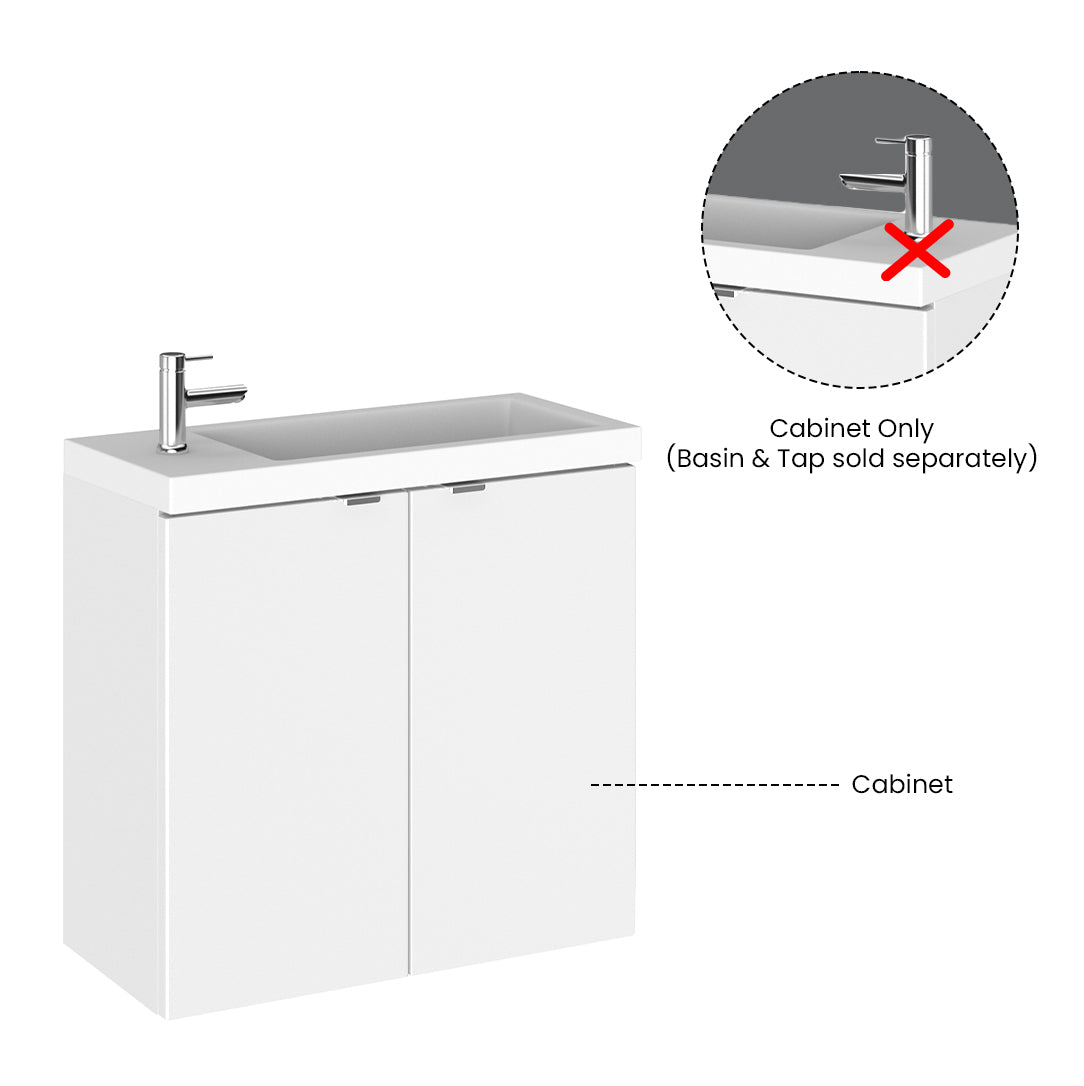 Hudson Reed Fusion Wall Hung 2 Door Vanity Unit without Basin, Modern Compact Bathroom Furniture in Gloss White Finish, 600mm