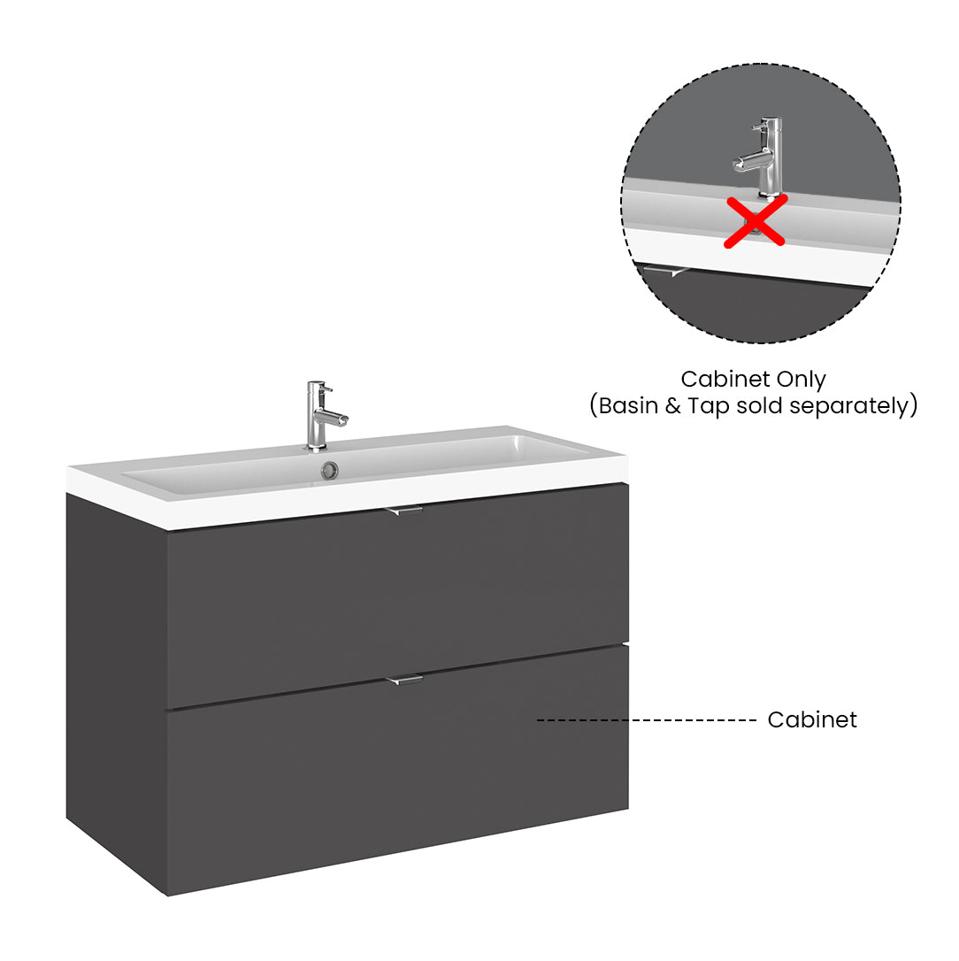 Hudson Reed Fusion Wall Hung 2 Soft Close Drawer Vanity Unit without Basin, Modern Bathroom Furniture in Gloss Grey Finish, 800mm