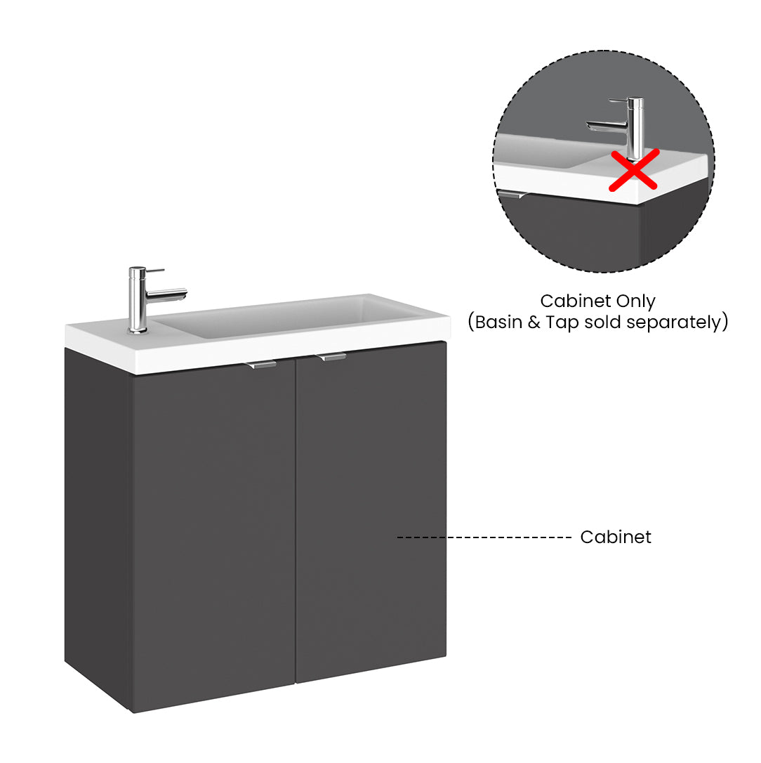 Hudson Reed Fusion Wall Hung 2 Soft Close Door Vanity Unit without Basin, Modern Compact Bathroom Storage in Gloss Grey Finish, 600mm