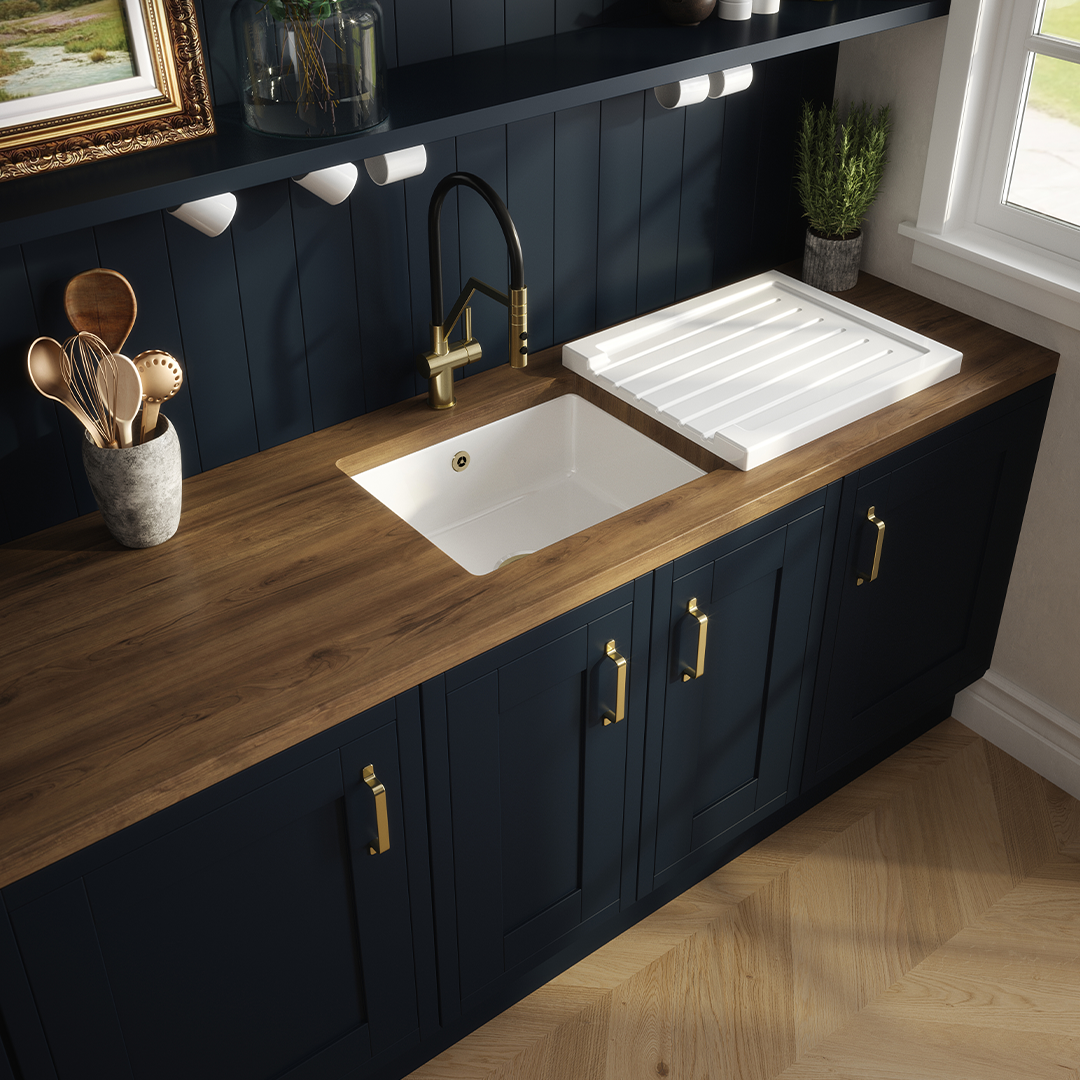 Nuie Inset Single Bowl Kitchen Sink with Overflow & Central Waste, Durable Small Kitchen Basin in White, 548 x 442 x 197mm