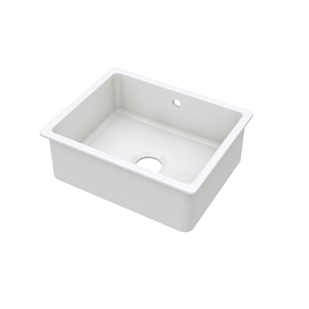 Nuie Inset Single Bowl Kitchen Sink with Overflow & Central Waste, Durable Small Kitchen Basin in White, 548 x 442 x 197mm
