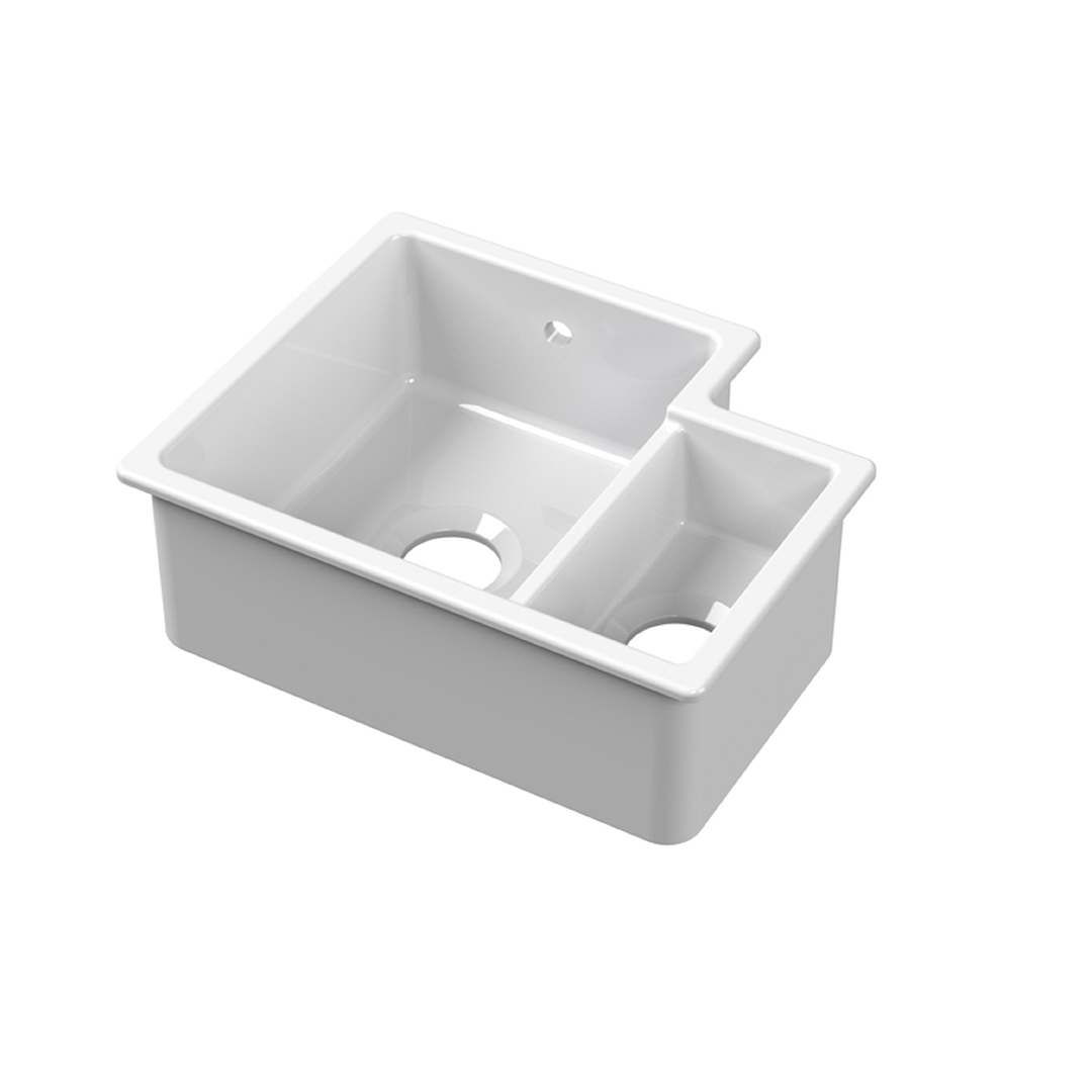 Nuie Inset Undermount LH 1.5 Bowl Kitchen Sink with Central Waste, Durable Small Tap Kitchen Basins in White, 549 x 441 x 195mm