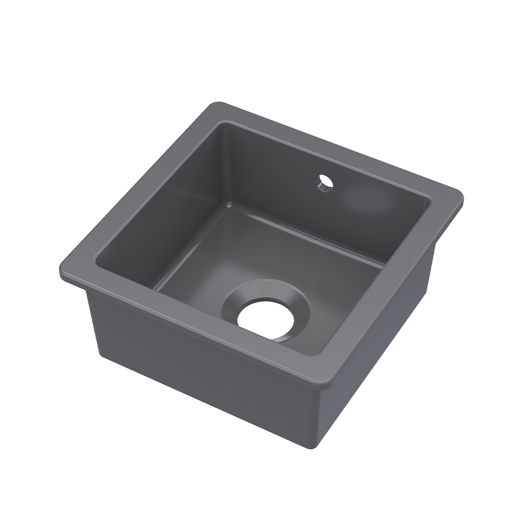 Nuie Inset Single Bowl with Overflow, Durable Undermount Single Small Bowl Kitchen Basin in Soft Black, 457 x 457 x 203mm