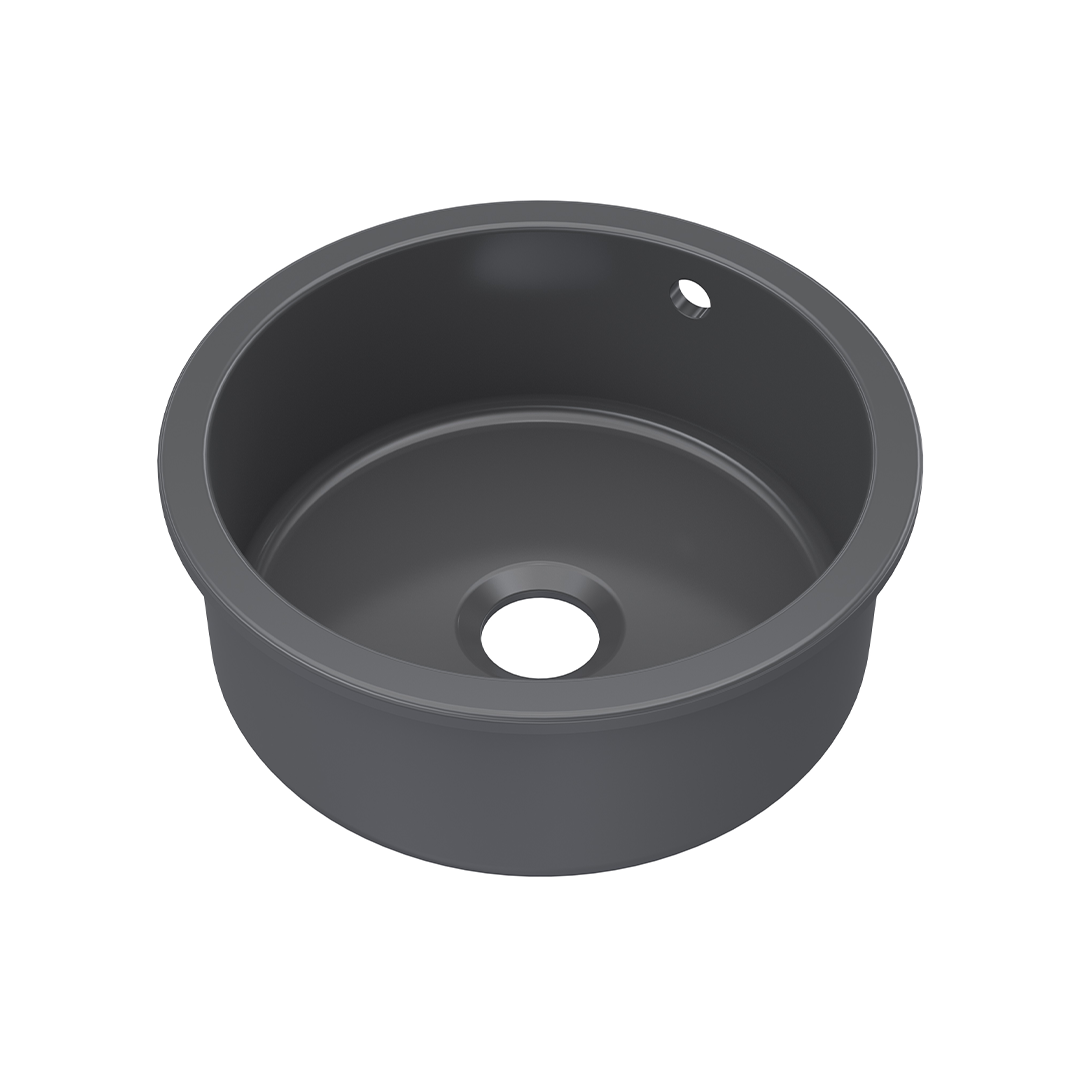 Nuie Inset Round Single Bowl Kitchen Sink with Overflow & Central Waste, Durable Small Kitchen Basin in Soft Black, 460 x 191mm