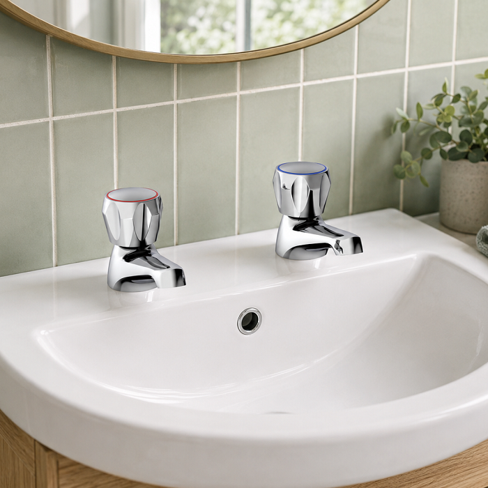 Contour Round Dome Dome Basin Pillar Taps - Chrome
