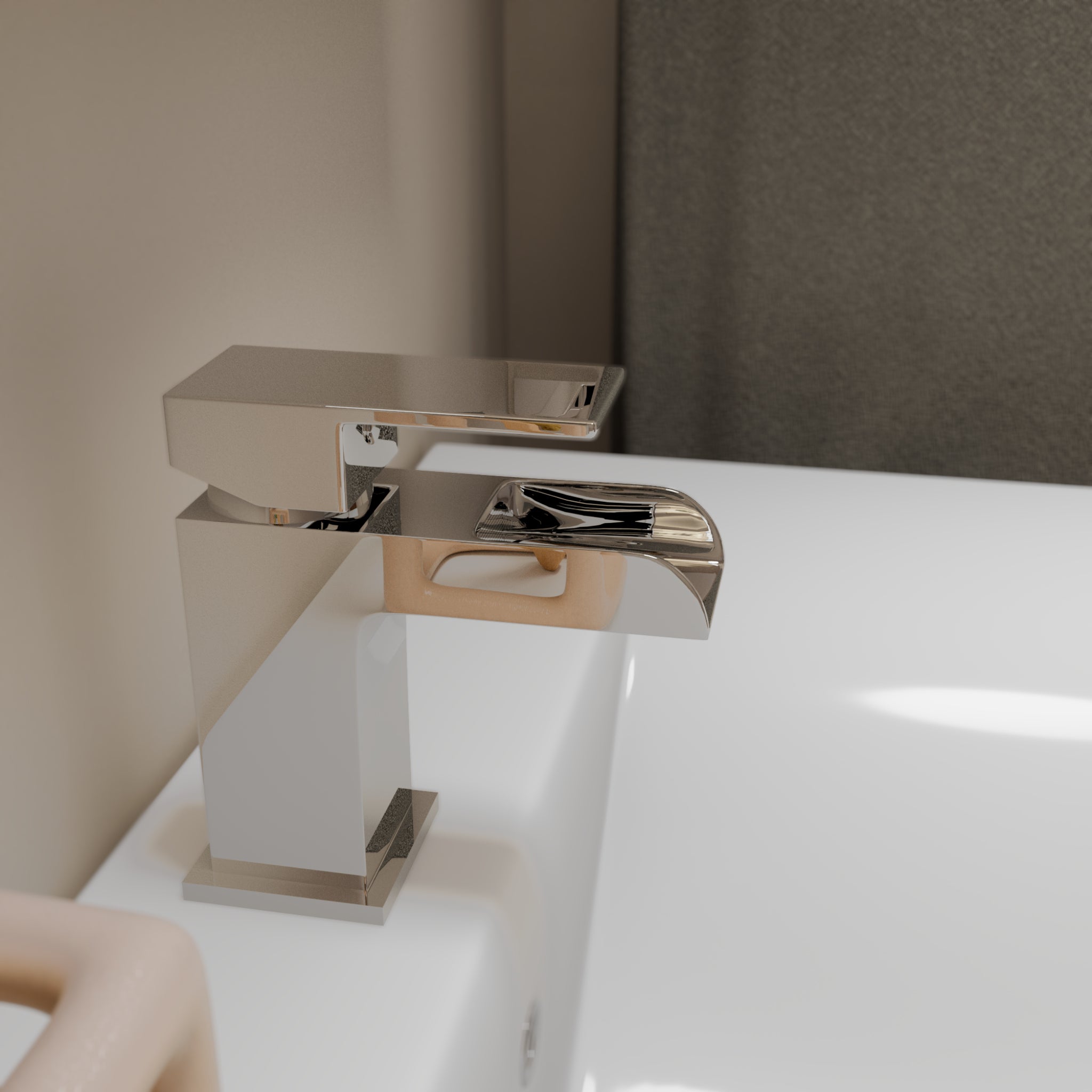 Kinetic Square Waterfall Mono Basin Mixer Tap with Push Button Waste