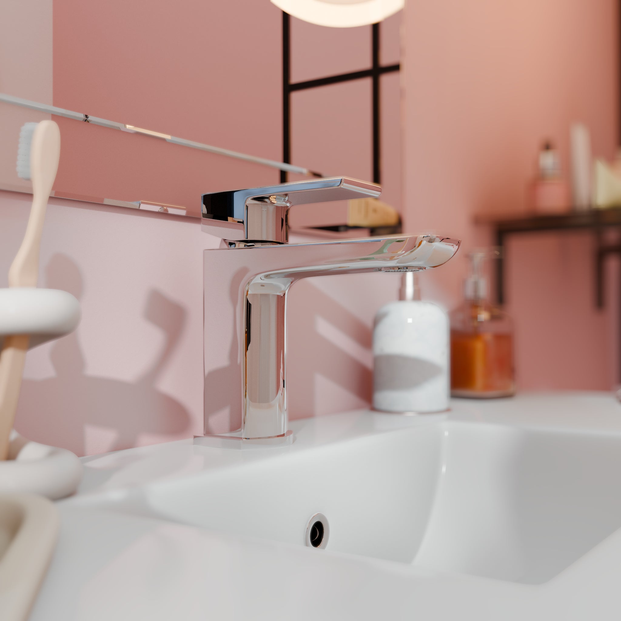 Lagoon Soft Square Basin Mixer Tap with Push Button Waste