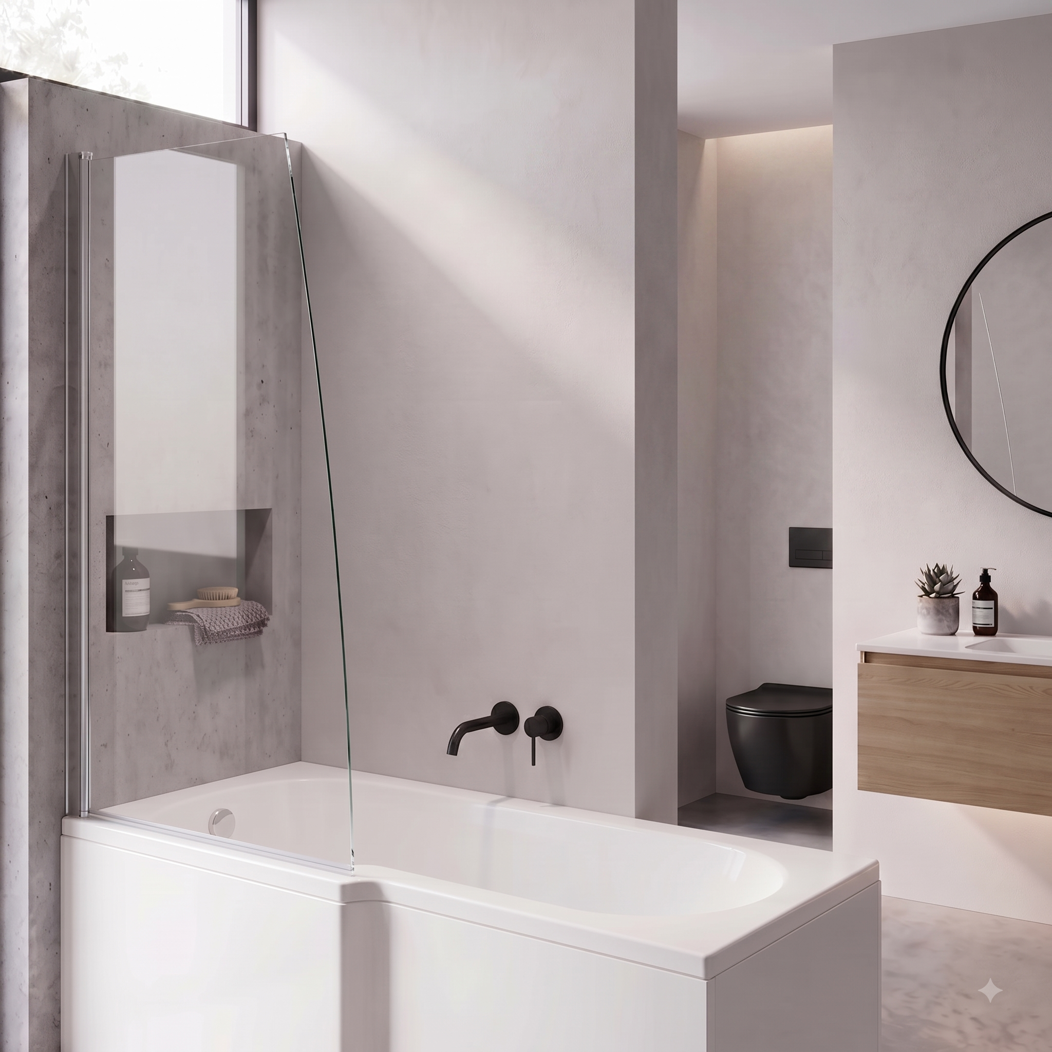 Bold 6mm Glass Sail Bath Screen - 1400mm x 800mm - Chrome