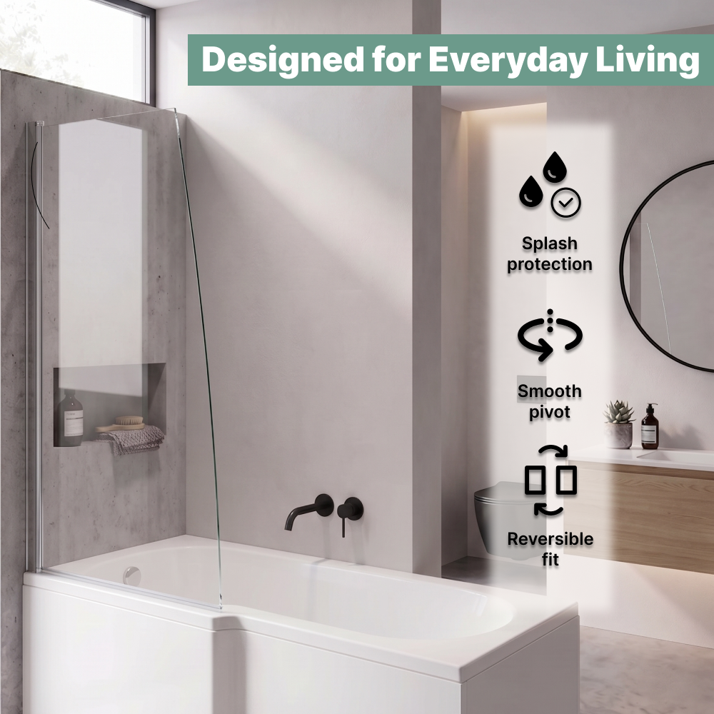 Bold 6mm Glass Sail Bath Screen - 1400mm x 800mm - Chrome
