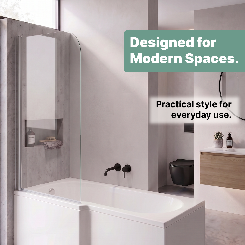 Luxur 6mm Glass Curved Pivot Bath Screen - 1400mm x 800mm