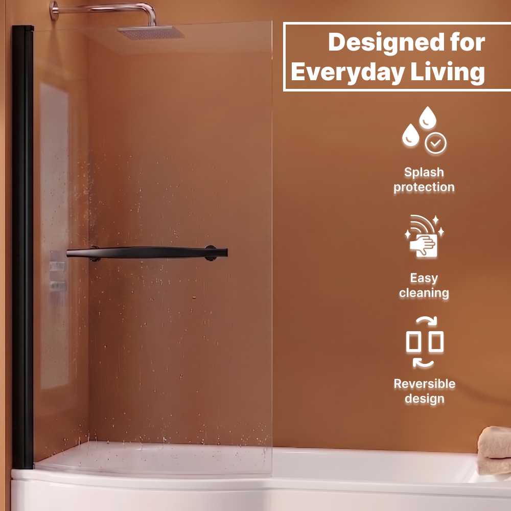 Eclipse 6mm Glass Curved Bath Screen with Towel Rail - 1400mm x 730mm