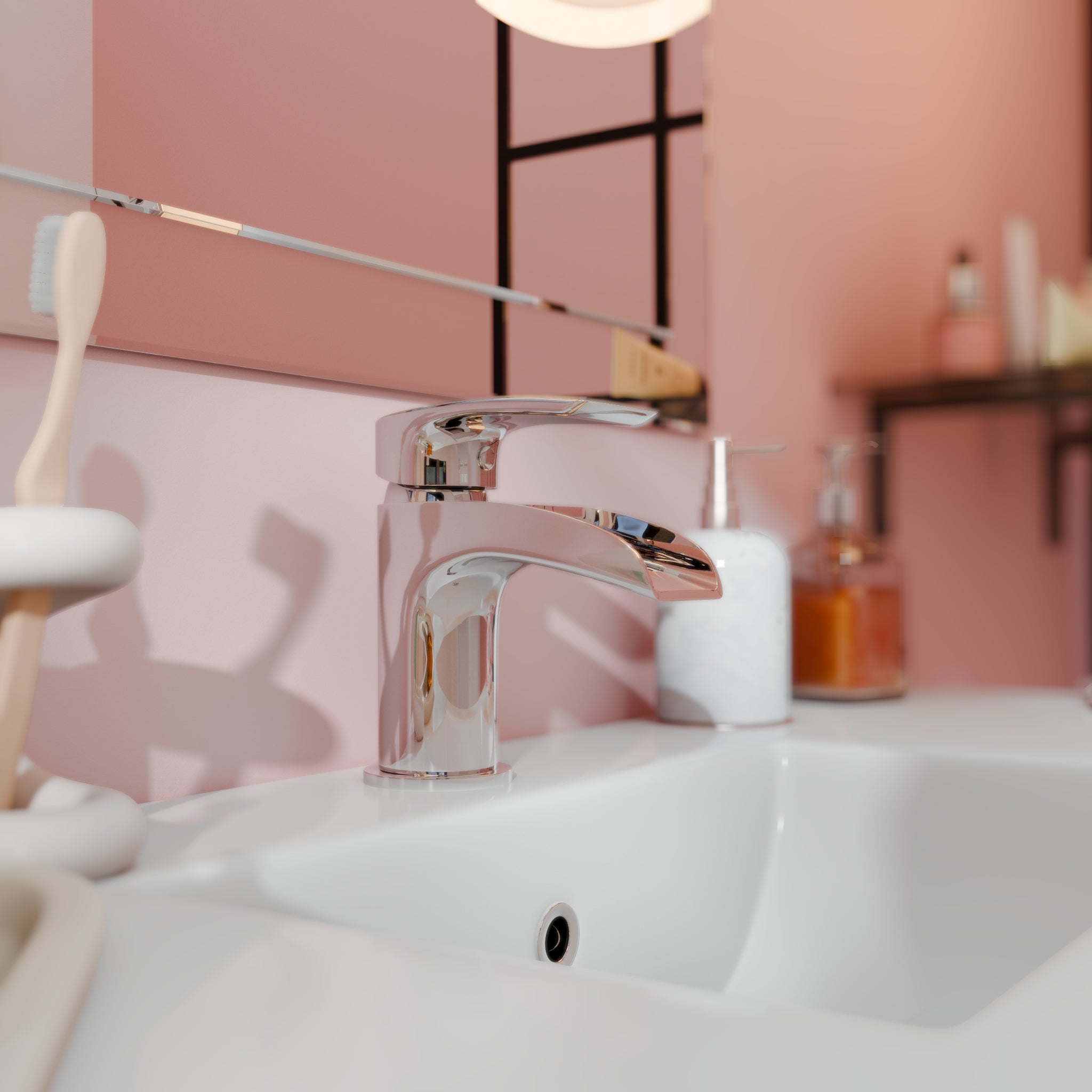 Stream Round Waterfall Basin Mixer Tap with Push Button Waste
