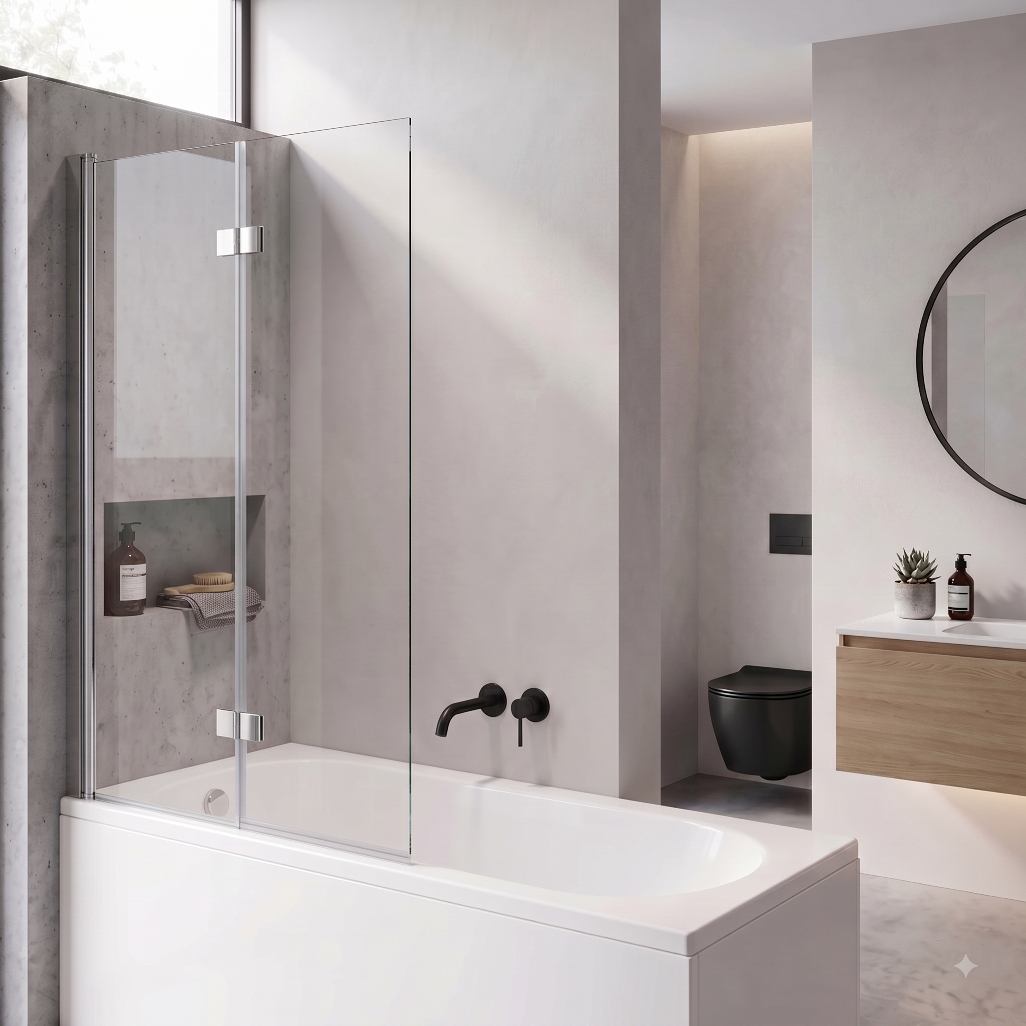 Bifina 6mm Glass Bi-Fold Bath Screen - 1400mm x 750mm - Chrome