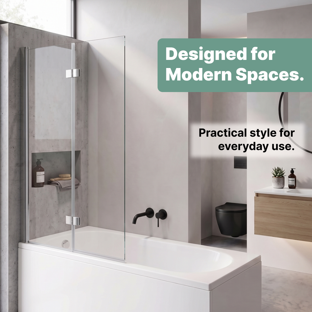 Bifina 6mm Glass Bi-Fold Bath Screen - 1400mm x 750mm - Chrome
