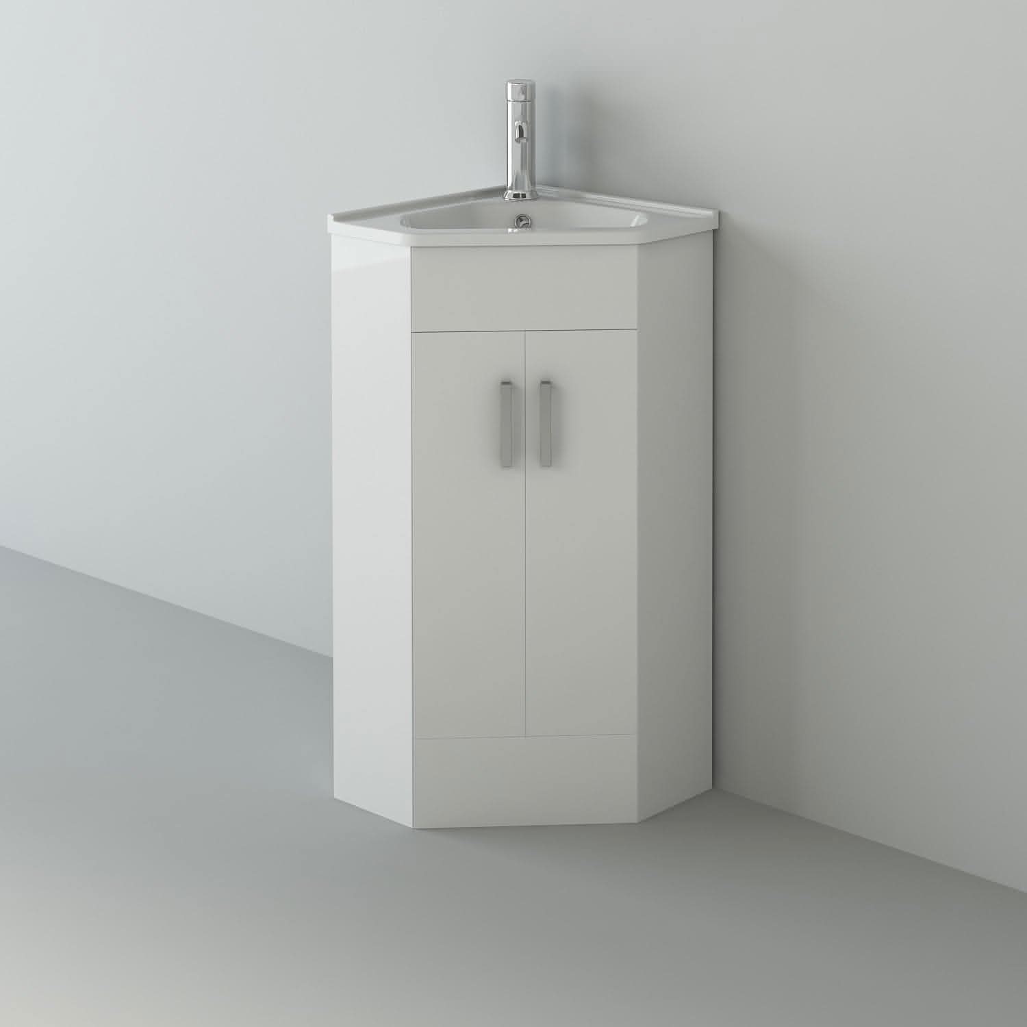 Krona Corner Cloakroom Vanity Unit and basin - 400mm Wide in stylish white finish, space-saving design for UK bathrooms.