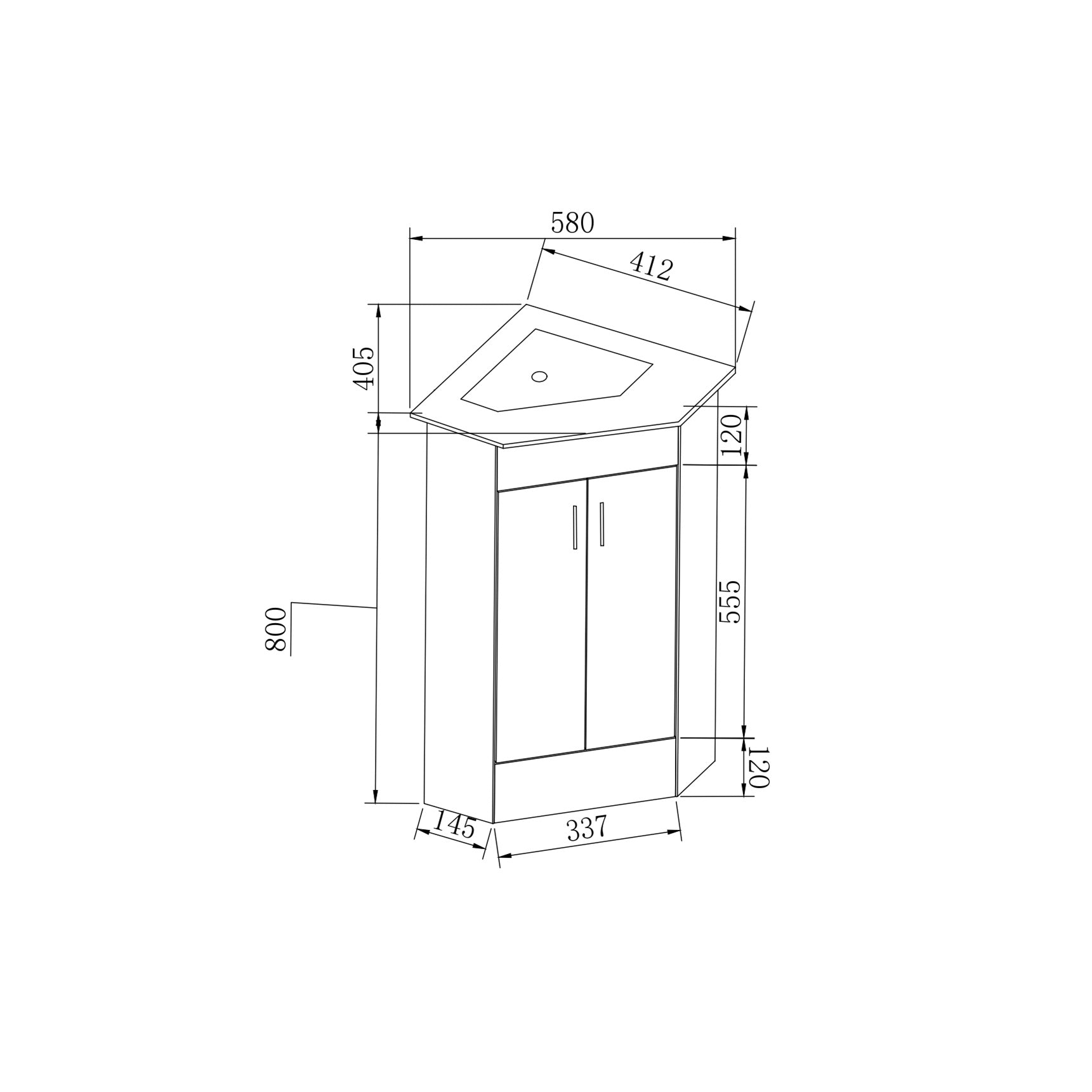 VeeBath Corner 400mm 2 Door Cloakroom Floorstanding Vanity Unit With Basin