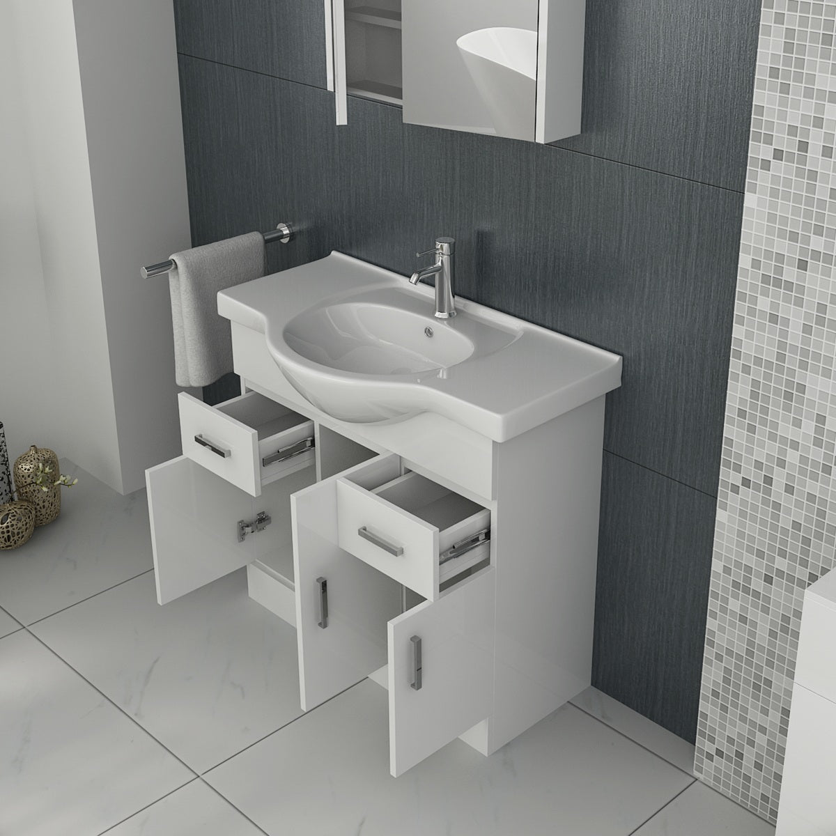 Linx Floorstanding Vanity Unit with Basin - Gloss White
