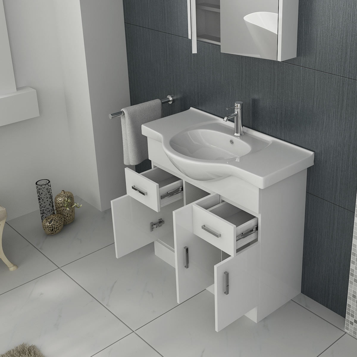 Linx Floorstanding Vanity Unit with Basin - Gloss White
