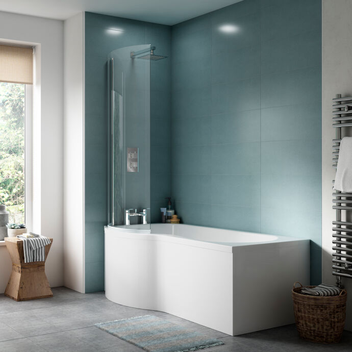Virello P Shaped Round Shower Front Bath Panel - White