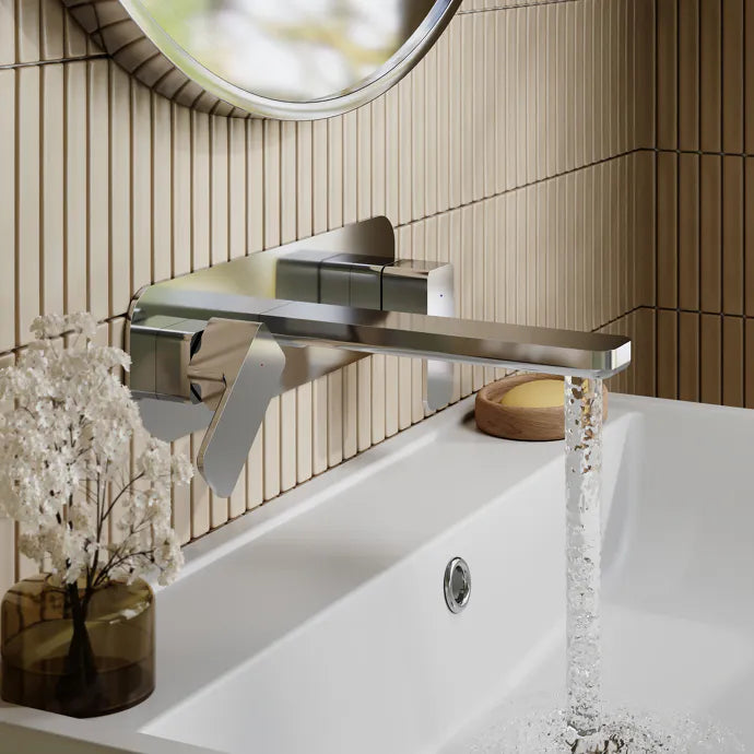 Sterling 3 Hole Wall Mounted Basin Mixer Tap With Plate - Chrome