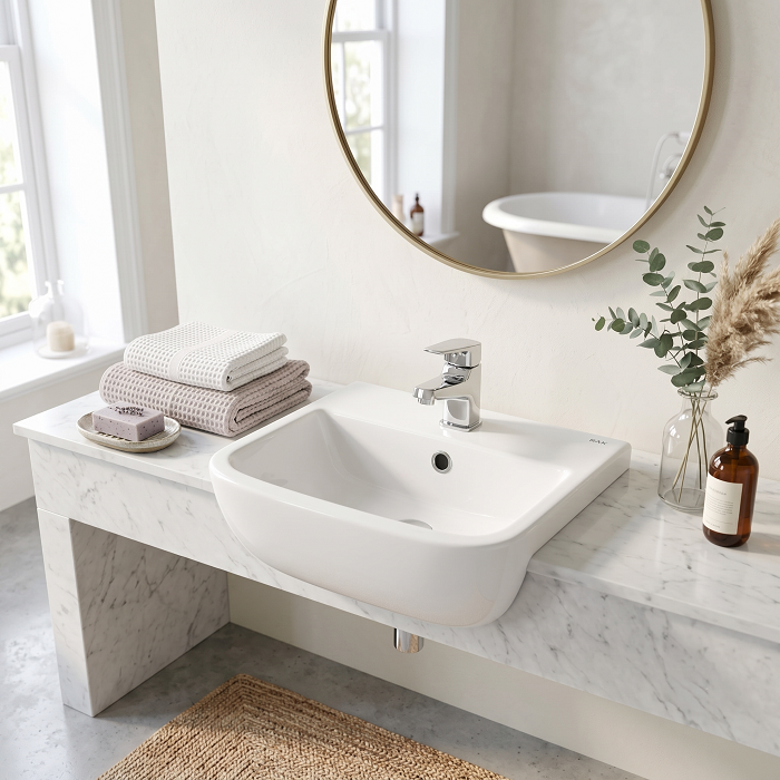 Forest Rectangle Semi Recessed Basin - 420mm Wide - 1 TH - White