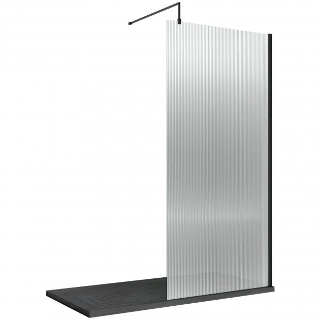 Contour 8mm Glass Fluted Wetroom Panel With Support Bar