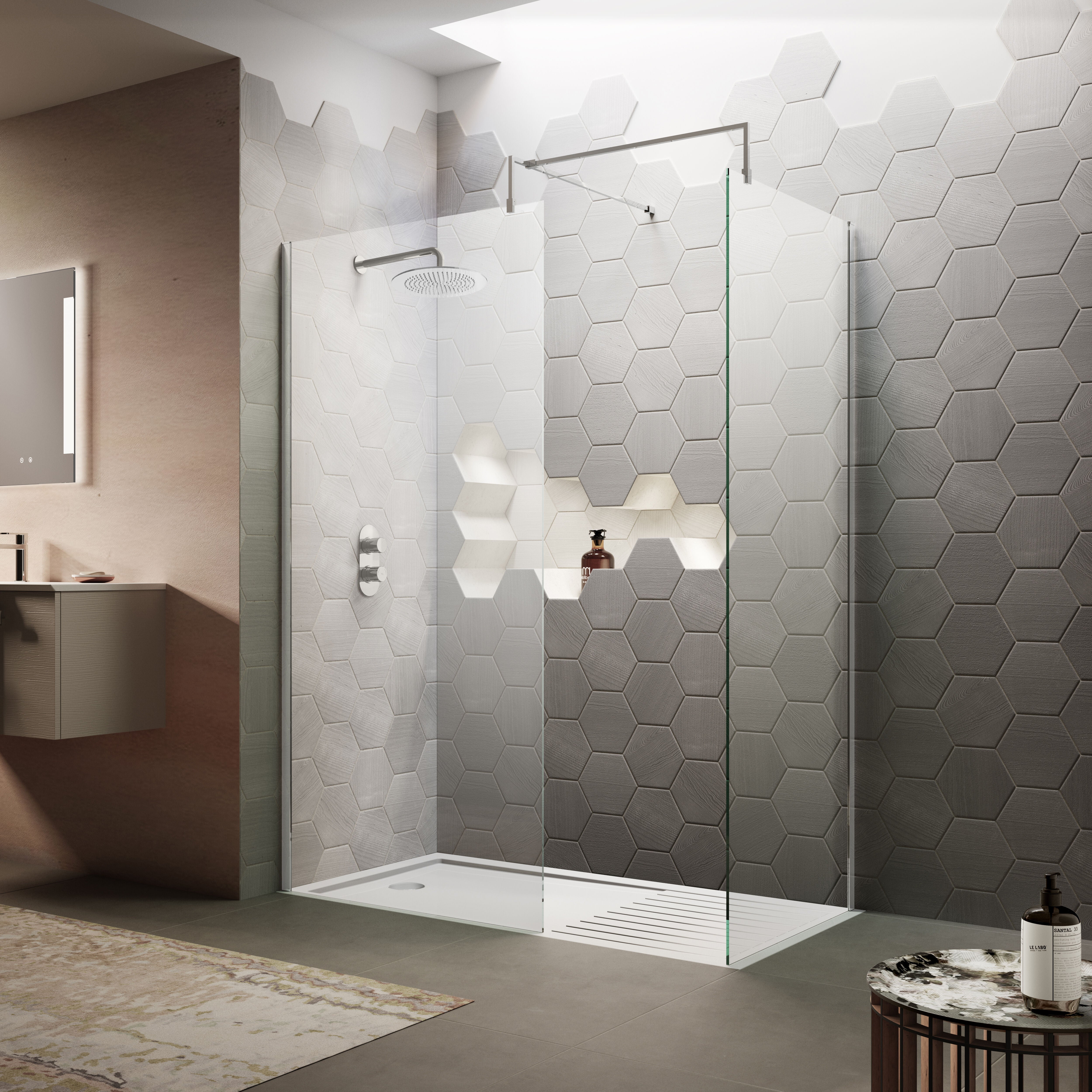 Cascade 8mm Glass Wetroom Panel With Support Bar