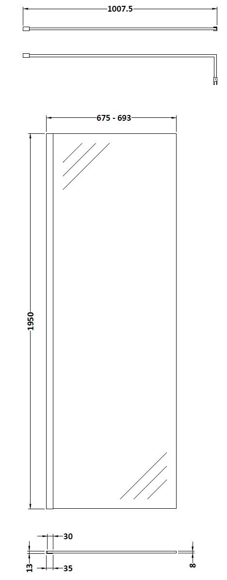 Cascade 8mm Glass Wetroom Panel With Support Bar