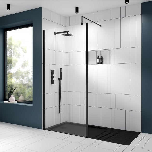 Linear 8mm Glass Outer Framed Wetroom Panel With Support Bar