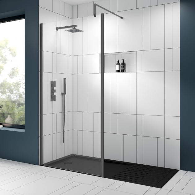 Linear 8mm Glass Outer Framed Wetroom Panel With Support Bar