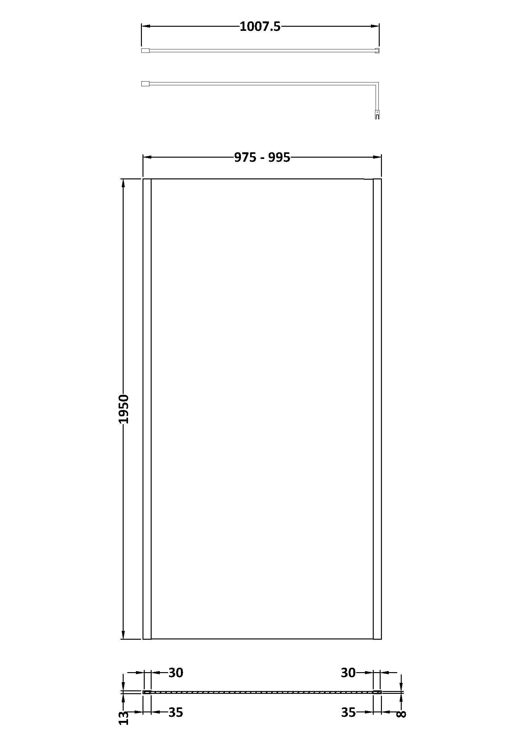 Elysian 8mm Glass Wetroom Panel With Support Bar
