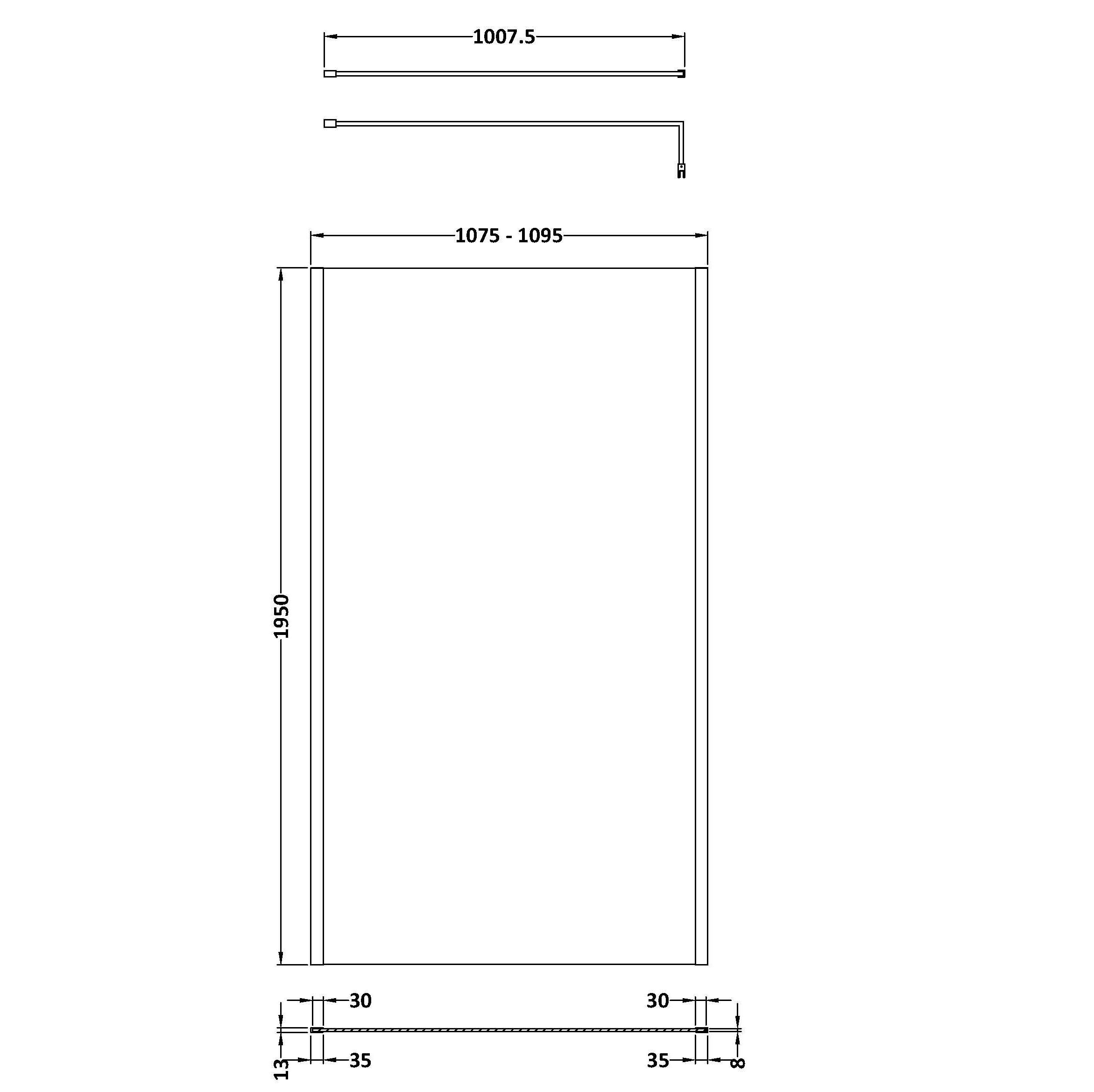 Elysian 8mm Glass Wetroom Panel With Support Bar
