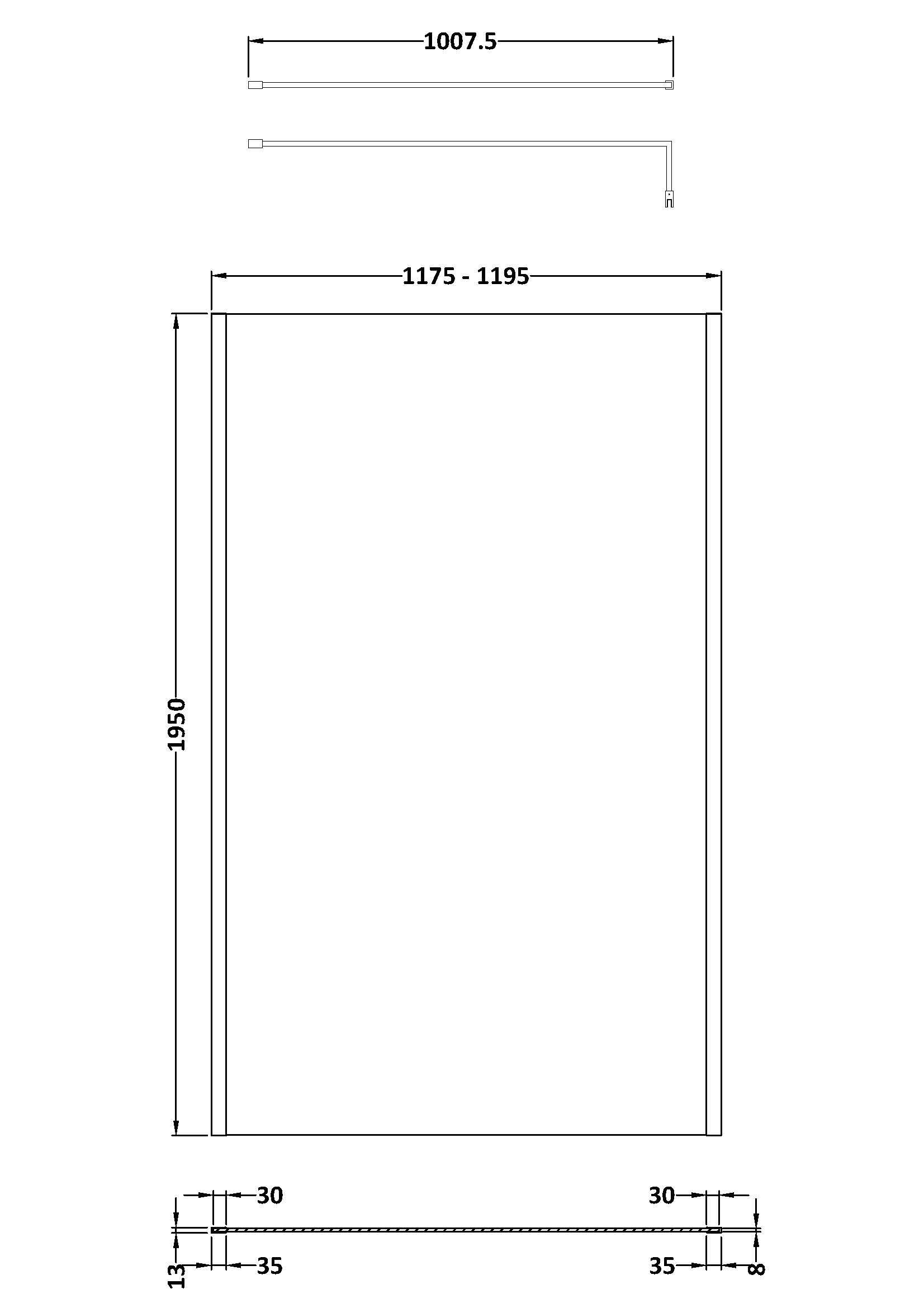Elysian 8mm Glass Wetroom Panel With Support Bar