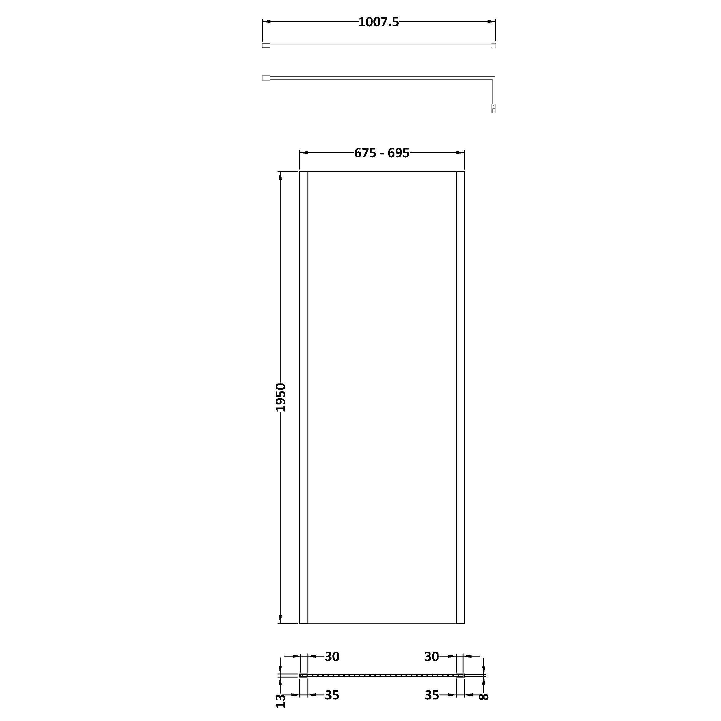 Elysian 8mm Glass Wetroom Panel With Support Bar