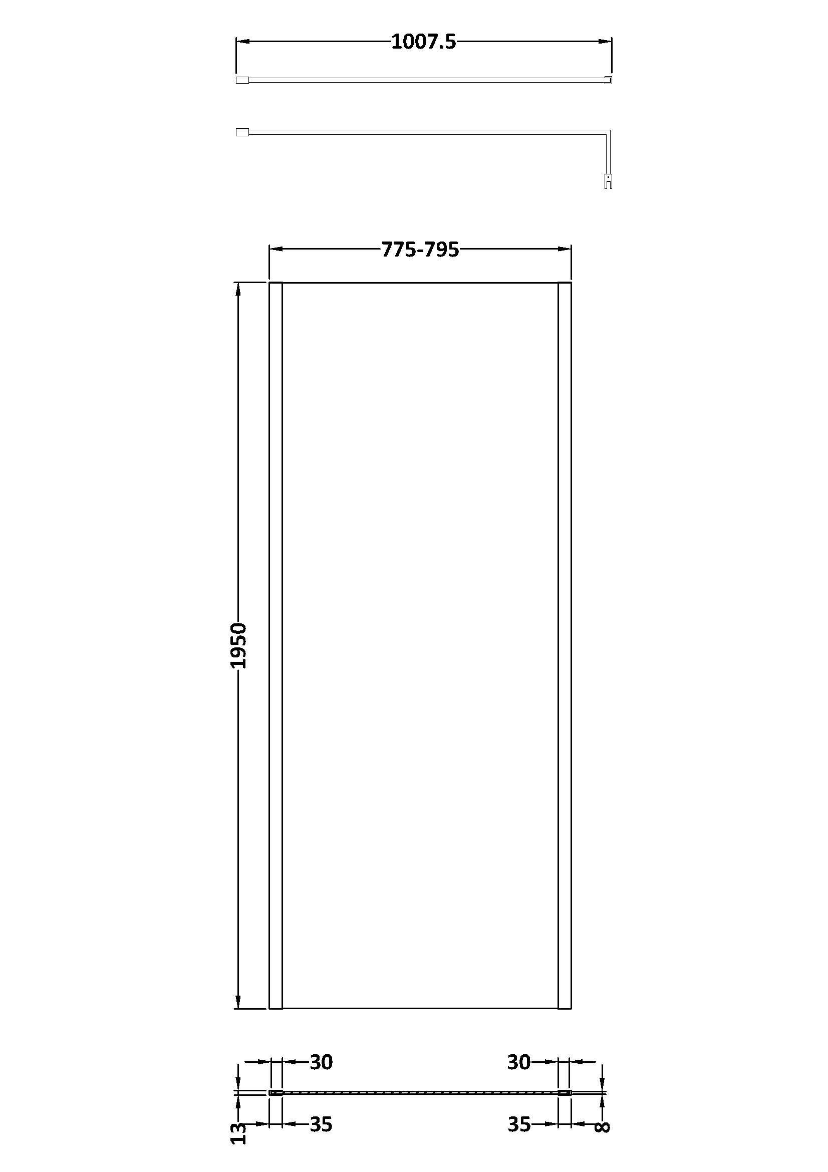 Elysian 8mm Glass Wetroom Panel With Support Bar