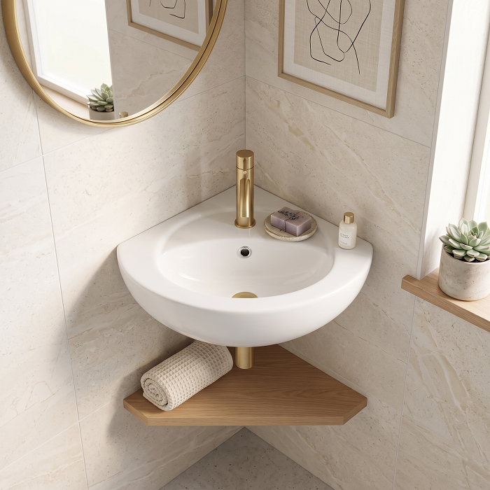 Sydney Corner Wall Hung Basin - 450mm Wide - 1 TH - White
