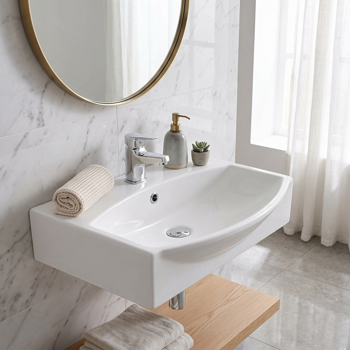 Serenity Modern Wall Hung Basin - 1 TH - White