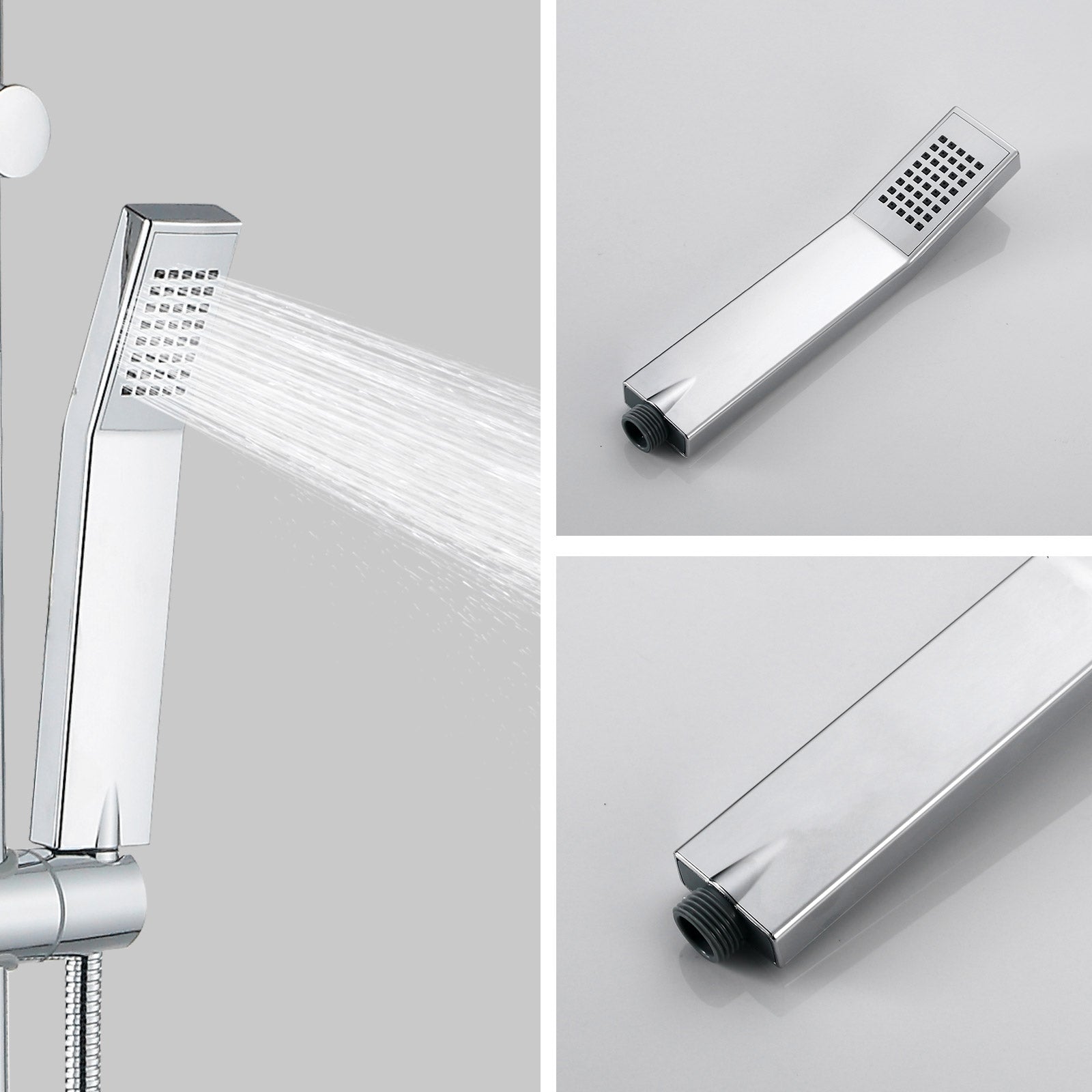 iBathUK Elevex 2 Way Shower Riser Rail Kit with SS Fixed Head & Diverter, Square Design with Universal Fittings, Shower Riser Rail, Chrome, H110 x W20 x D44cm