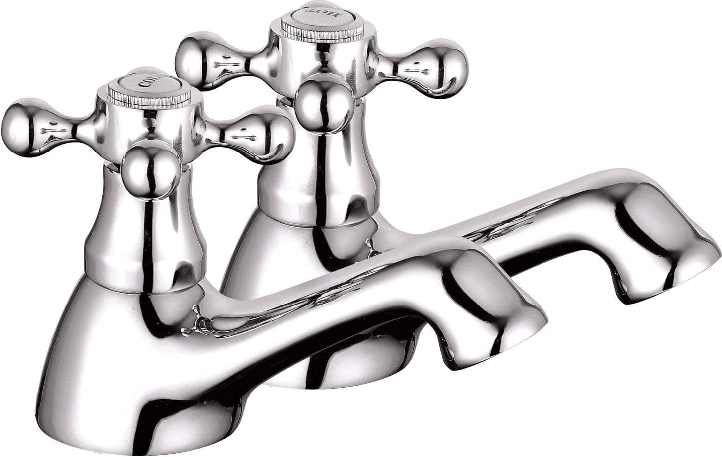 VeeBath Taps > Basin Taps Traditional Round Basin Taps Basin Sink Twin Taps Hot and Cold Taps Bathroom Water Faucet Pair Chrome