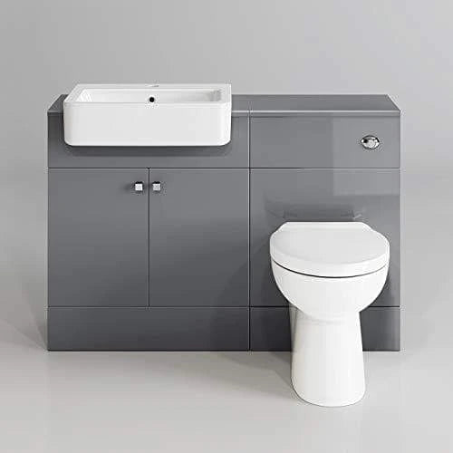iBathUK Harper Combined Vanity Unit, Quartz Pan, Toilet Furniture Set, Sink Vanity Unit and Toilet, Gloss Grey, 1160mm