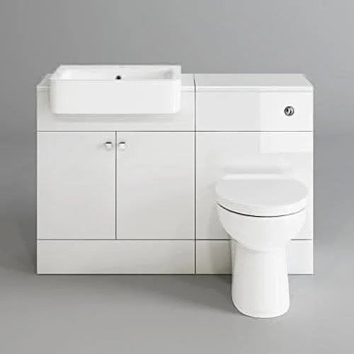 iBathUK Harper Combined Vanity Unit, Quartz Pan, Toilet Furniture Set, Sink Vanity Unit and Toilet, Gloss Grey, 1160mm